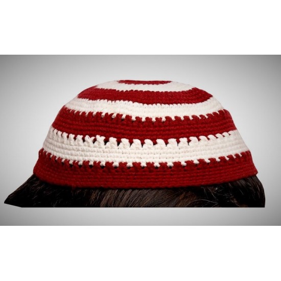 Prayer Wool Knit Cap Red White Lines