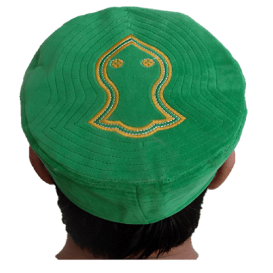 Green Nalain Kufi Cap – Embroidered Velvet Hat with Blessed Symbol of the Prophet ﷺ