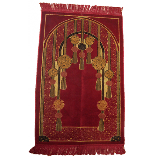 Red Cutted with Illumines Prayer Rug