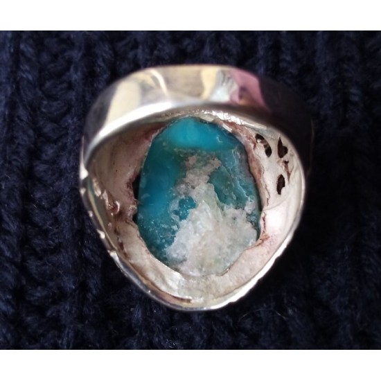 Natural Turquoise Feroza Oval Shape Silver Ring