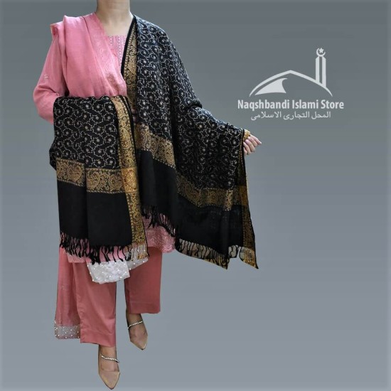 Women Shawl Black and Golden Self Embroidery