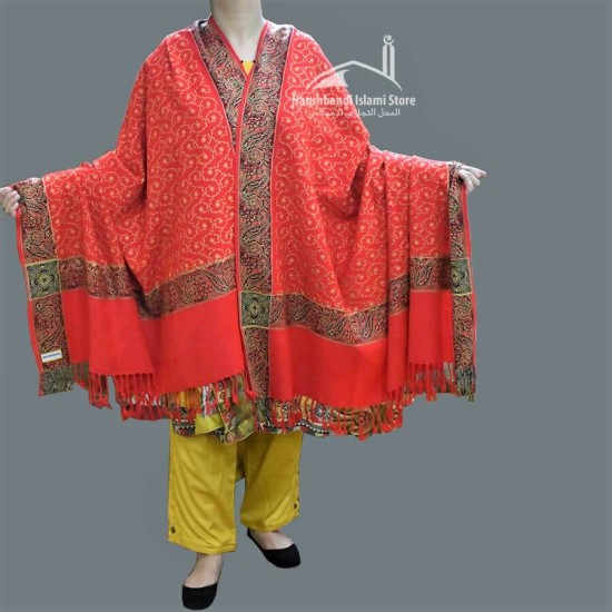 Women Shawl Acro Woolen Red Self Embroidery