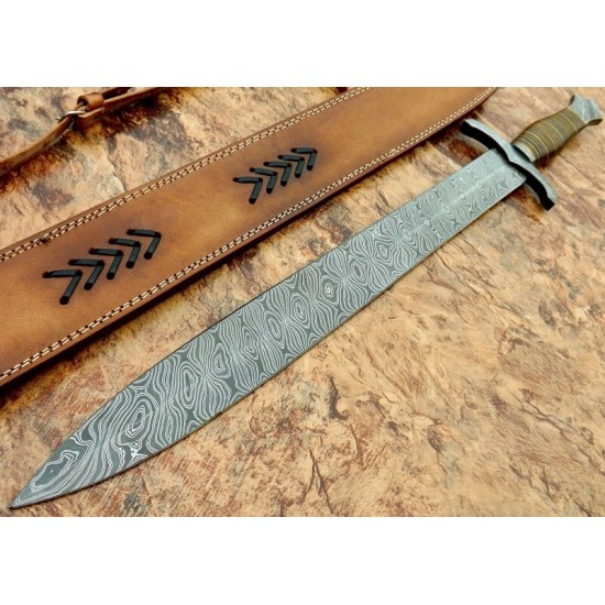 NS-102 CUSTOM HANDMADE 26 Inches Damascus Steel Sword Paka Wood Handle