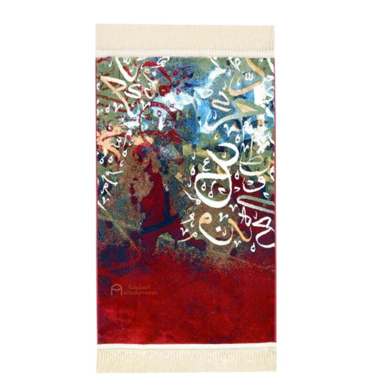 Modern Art Arabic calligraphy prayer mat - Red Color