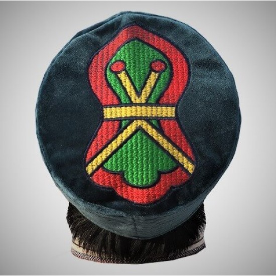 Sea Blue Nalain Kufi Cap – Embroidered Velvet Hat with the Blessed Symbol of the Prophet ﷺ